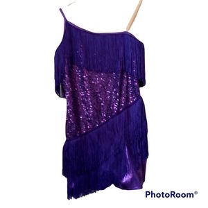 Purple Dance/Recital Costume/outfit Adult-XXL/L or Child-XXL Fringe Sequin NEW